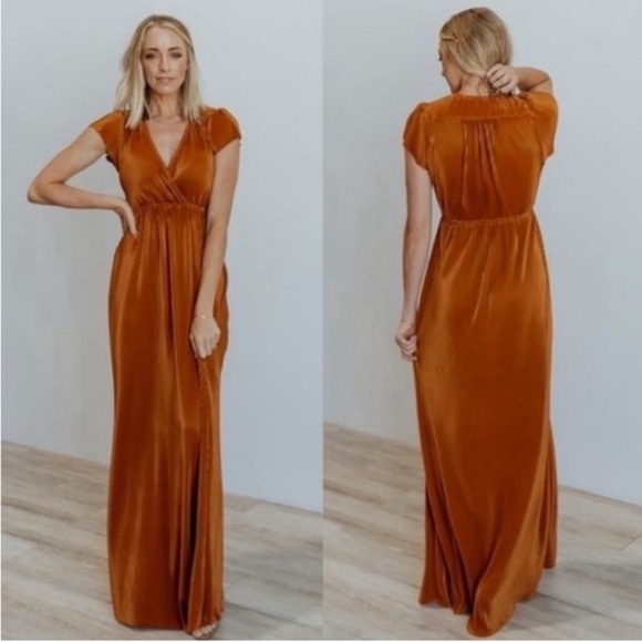 Baltic Born Athena Pleated Maxi Dress in Saffron Rust Sz M - Picture 1 of 8